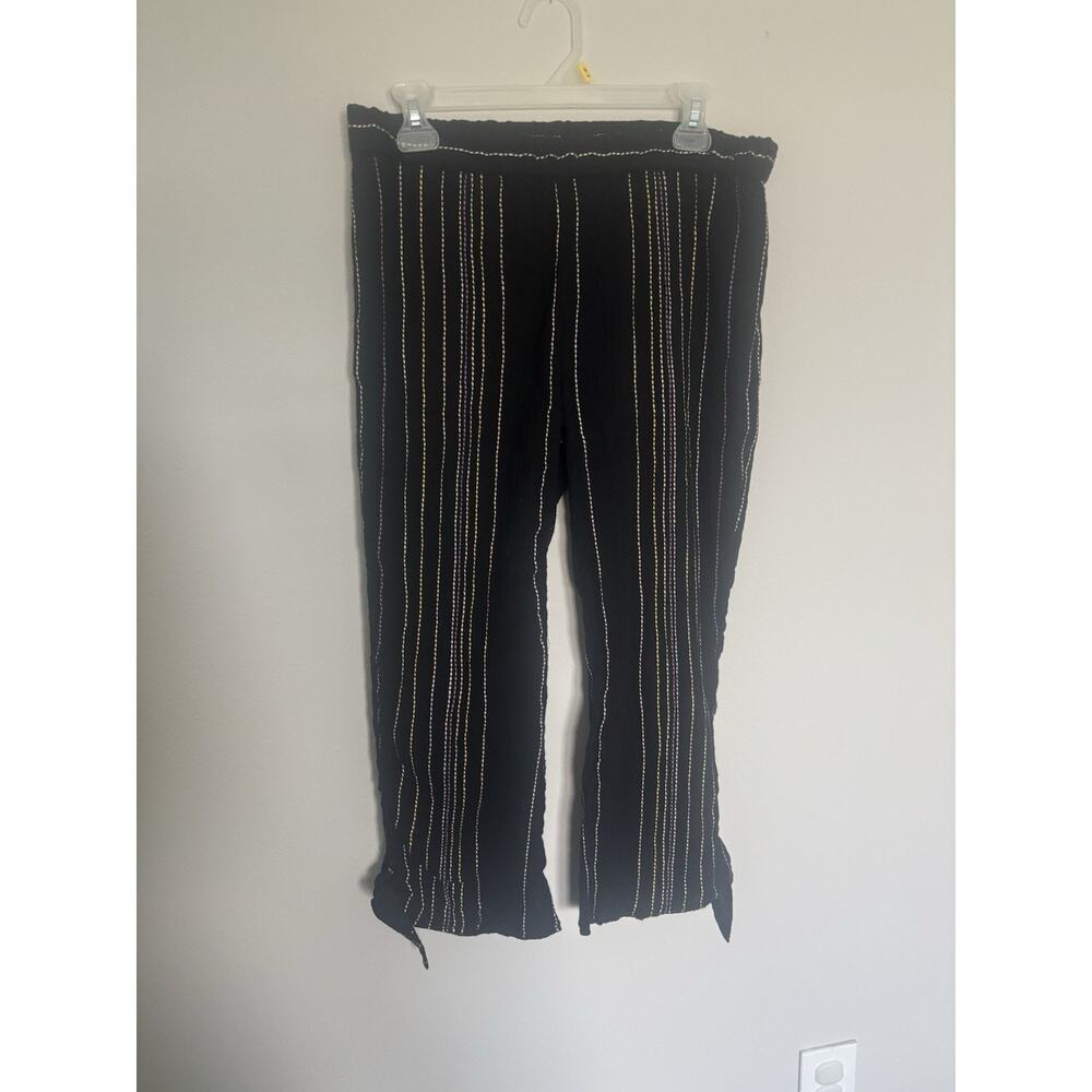 Michael Stars Anthropologie Cropped Black Striped Gauze Pants